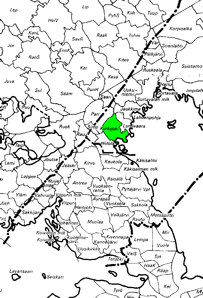  Kurkijoki on vihre�ll� merkitty pit�j� 